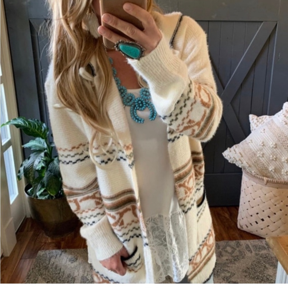 New Cozy Oversized Hooded Pocketed Long Cardigan Sweater Coat Western Boho